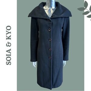 Soia & Kyo Black Wool Blend Slim Dress Coat Oversized Collar lined Size Medium